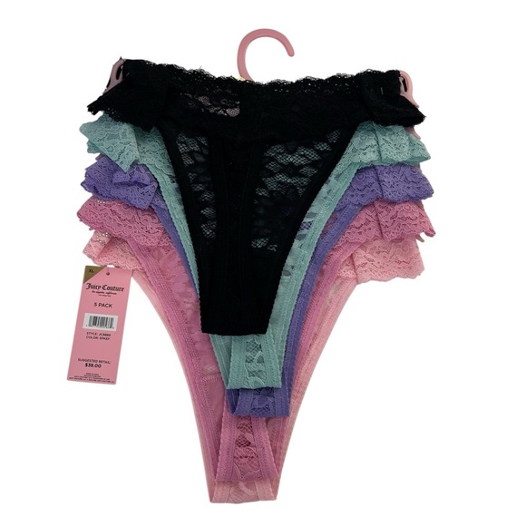 Juicy Couture Women’s Panties Sz XL Pkg/5 Lace Thongs No Panty Lines MSRP $38 - Picture 2 of 8